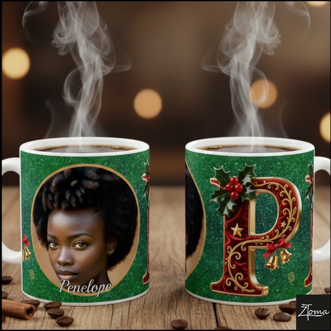 Taza De Café Luxury Red Velvet Gold Christmas Letter P (Subido por el creador)