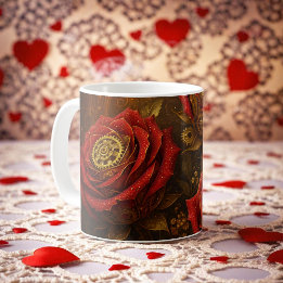 Taza De Café Luxury Steampunk Roses Romantic Gold Gears