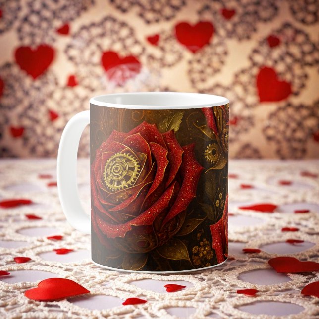 Taza De Café Luxury Steampunk Roses Romantic Gold Gears (Subido por el creador)