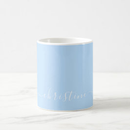 Taza De Café Luz Brillante Azul Blanco Minimalista Nombre Moder