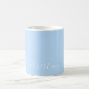 Taza De Café Luz Brillante Azul Blanco Minimalista Nombre Moder