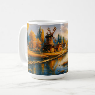 Taza De Café Luz de la mañana sobre el molino de viento