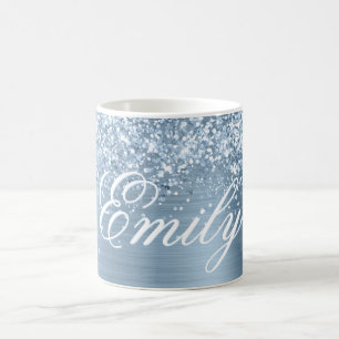 Taza De Café Luz Personalizada Brillante Azul Claro Foil