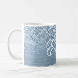 Taza De Café Luz Personalizada Brillante Azul Claro Foil