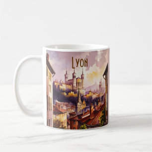 Taza De Café Lyon Francia Viajes Aquarela Vintage Iglesia