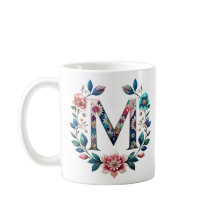 M Coffee Mug - Diseño floral para regalo
