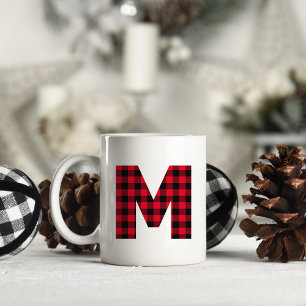 Taza De Café M de monograma de letra mayúscula en cuadros de bú