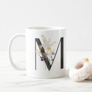 Taza De Café M inicial con flor de color suave Café Mug