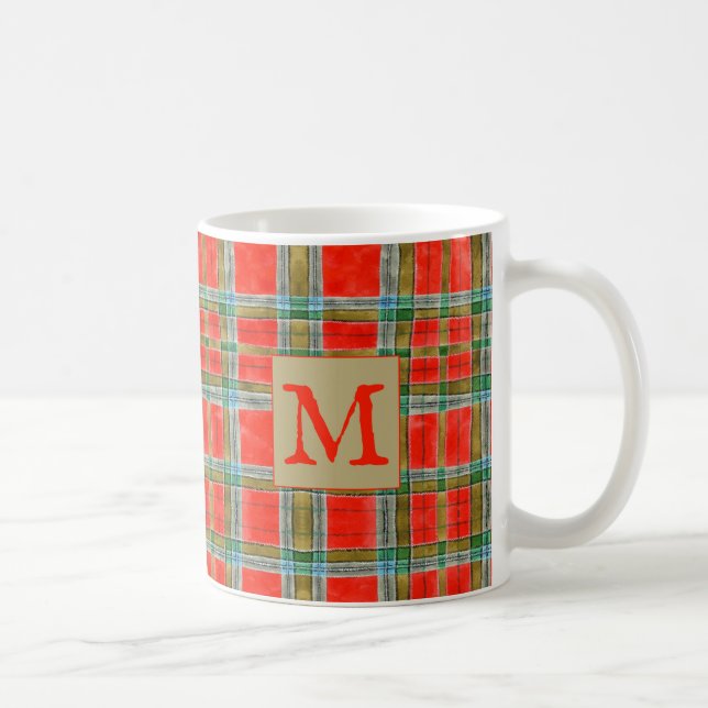 Taza De Café MAC BAIN TARTAN White Mug + Inicial (Derecha)