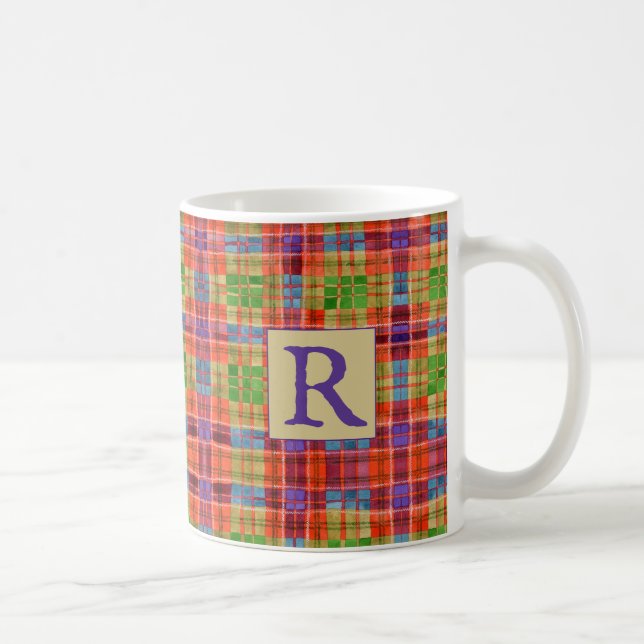 Taza De Café MAC RAE TARTAN White Mug + Inicial (Derecha)