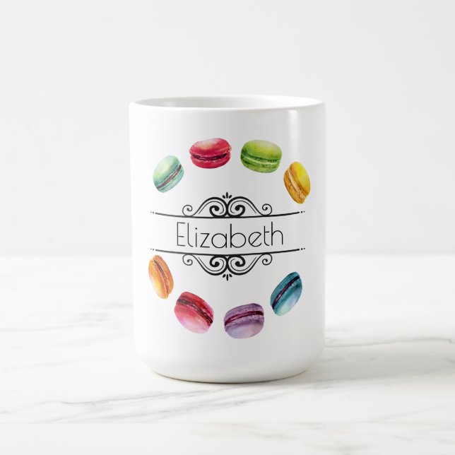 Taza De Café Macarones En Un Círculo | Pastel francés en acuare (Centro)