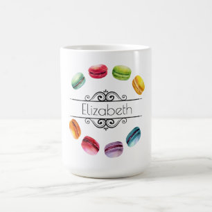 Taza De Café Macarones En Un Círculo   Pastel francés en acuare