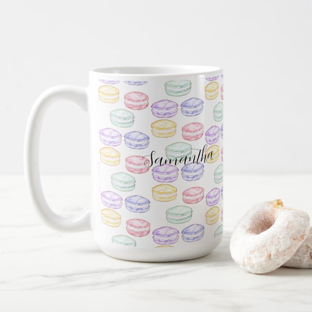 Taza De Café Macarones franceses de color de agua (Con donut)