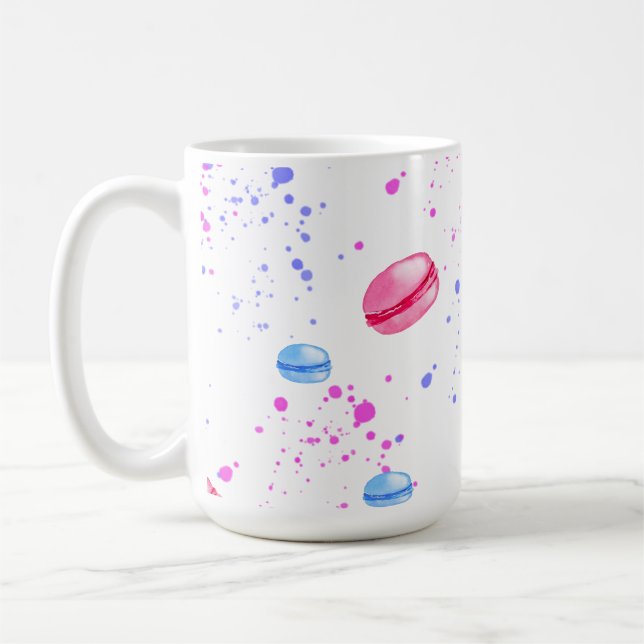 Taza De Café Macarons apetitosos en salpicaduras de acuarela (Izquierda)