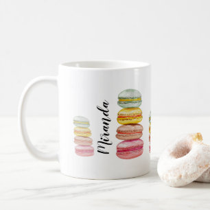 Taza De Café Macarons Franceses Acuarela Pintado a Mano