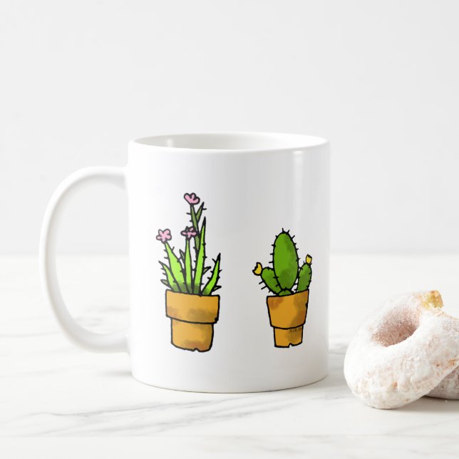 Taza De Café macetas de cactus verdes (Con donut)