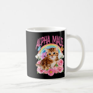 Taza De Café Macho Alfa Gato Divertido Gatito Arcoíris Floral