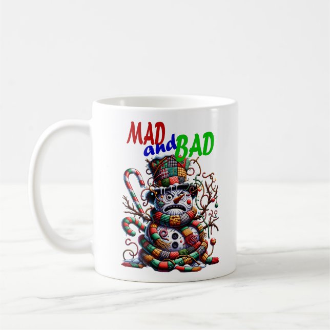 Taza De Café Mad and Bad, grumpy funny Snowman, fantasy art (Izquierda)