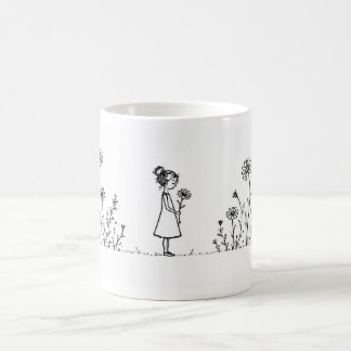 Taza De Café Mädchen auf der Gänseblümchen-Wiese – Minimalistis