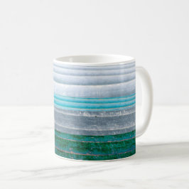 Taza De Café Madera natural rayada azul gris y Verde azulada