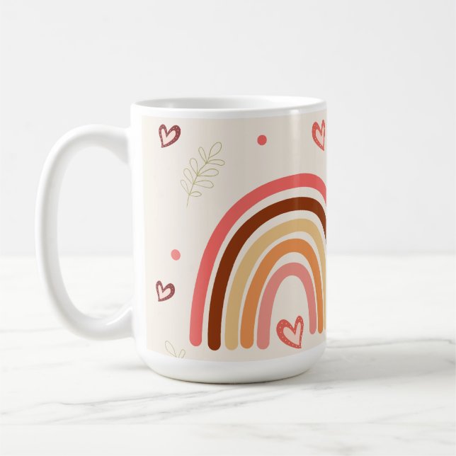 Taza De Café Madre ama boho puntos y arcos de la polka arcoiris (Izquierda)