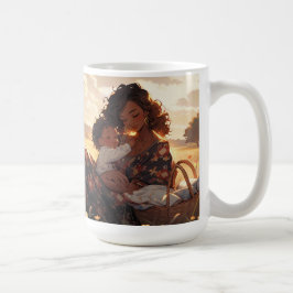 Taza De Café Madre anime en un prado matutino