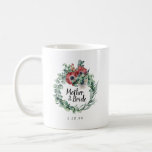 Taza De Café Madre botánica floral roja rústica de la novia<br><div class="desc">El diseño botánico de invierno incluye una corona de Boho eucalyptus con anémonas rojas burdeos profundas. Bride Maid está escrito en el centro. La fecha de su boda es la siguiente. También están disponibles para la novia, para la criada de honor, mi madre del novio y el chica de flores....</div>