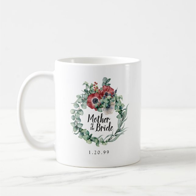 Taza De Café Madre botánica floral roja rústica de la novia (Izquierda)