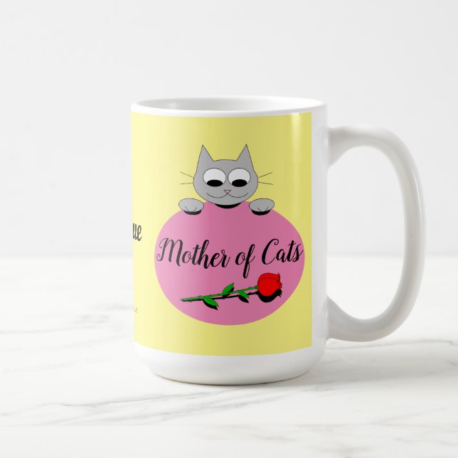 Taza De Café Madre de gatos grisáceos con rosa rojo (Derecha)