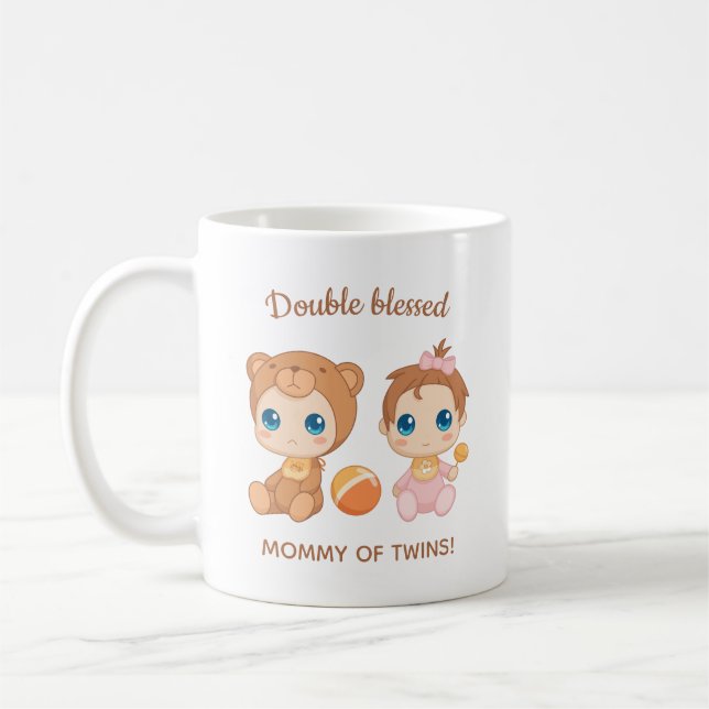 Taza De Café Madre de gemelos, bebé traje de salto de oso (Izquierda)