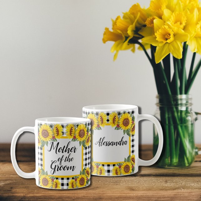 Taza De Café Madre de Groom girasoles de Gingham personalizados (Subido por el creador)