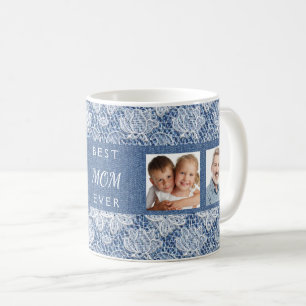 Taza De Café Madre de la foto del denim azul