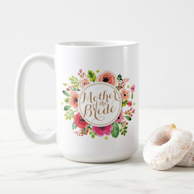 Taza De Café Madre de la novia Boda floral (Con donut)