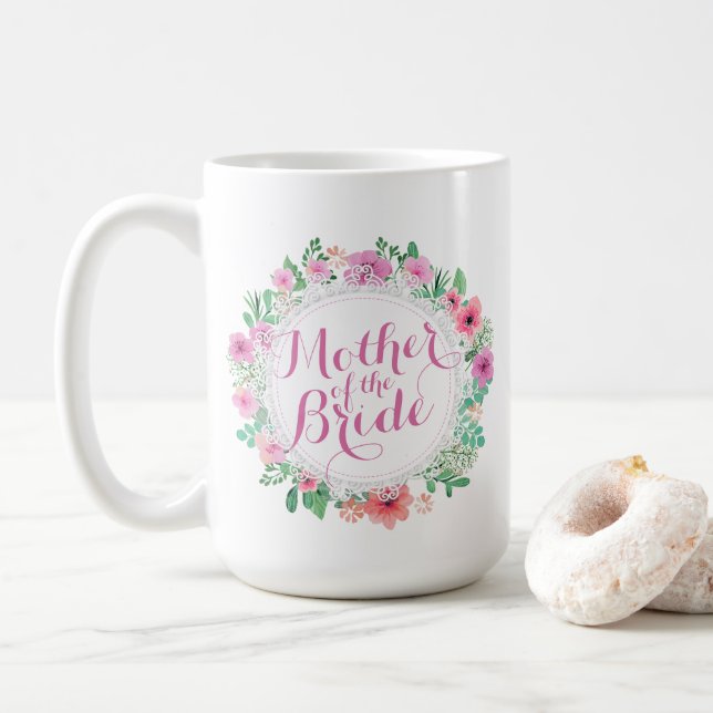 Taza De Café Madre de la novia Boda floral (Con donut)