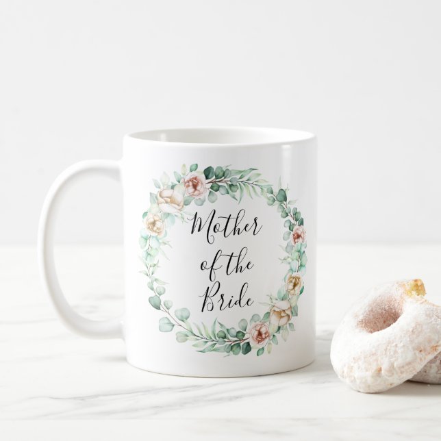 Taza De Café madre de la novia, corona de agua eucalipto (Con donut)