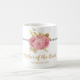 Taza De Café Madre de la novia Diamante Floral de oro rosa