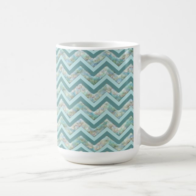 Taza De Café Madre de la Perla Verde azulada ZigZag (Derecha)