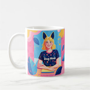 Taza De Café Madre de perro abstracta en azul rosa