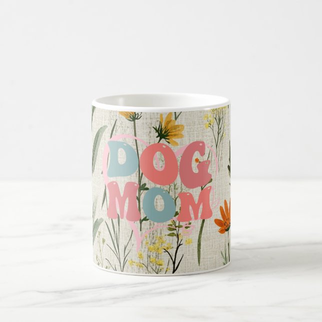 Taza De Café madre de perro blanco floral rosa (Centro)