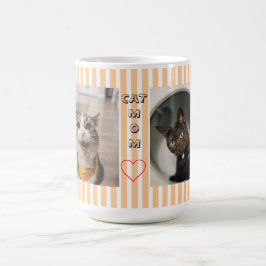 Taza De Café Madre del gato Dos fotos a rayas pastel