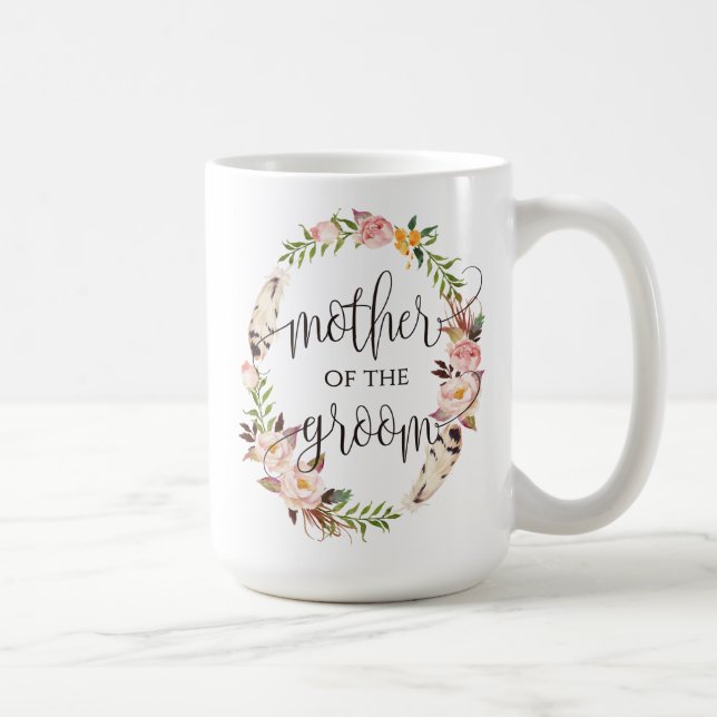 Taza De Café Madre del Groom, caligrafía, floral Wreath-7 (Derecha)