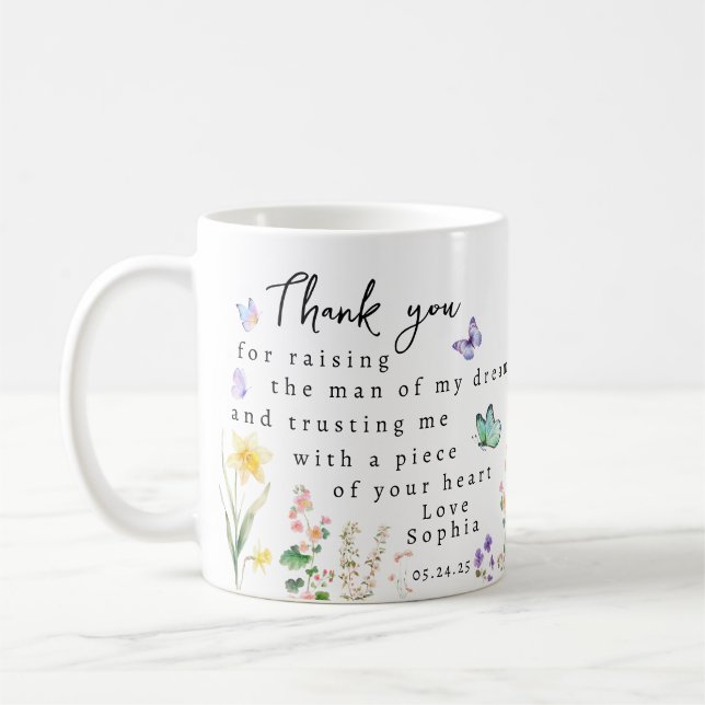 Taza De Café Madre del novio agradecida personalizada gracias d (Izquierda)
