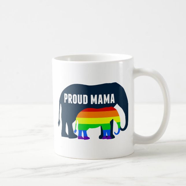 Taza De Café Madre del orgullo gay: Mamá orgullosa elefante arc (Derecha)