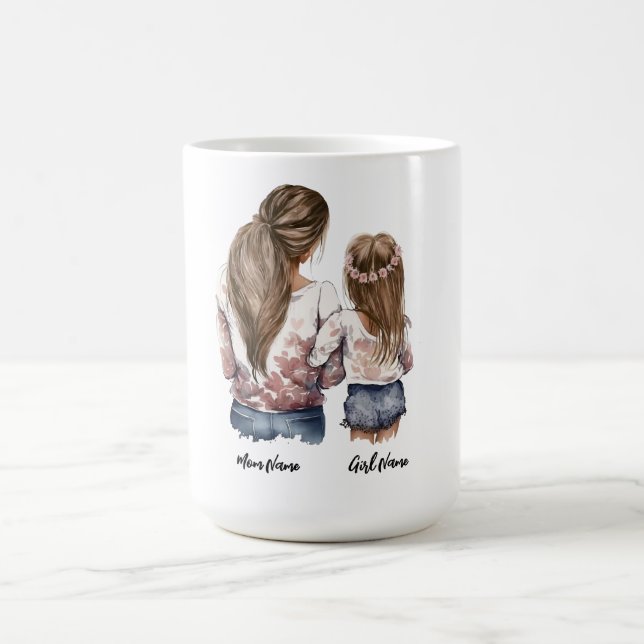Taza De Café Madre e hija, pelo largo, nombre personalizado (Centro)
