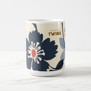 Taza De Café Madre floral azul audaz a gemelos