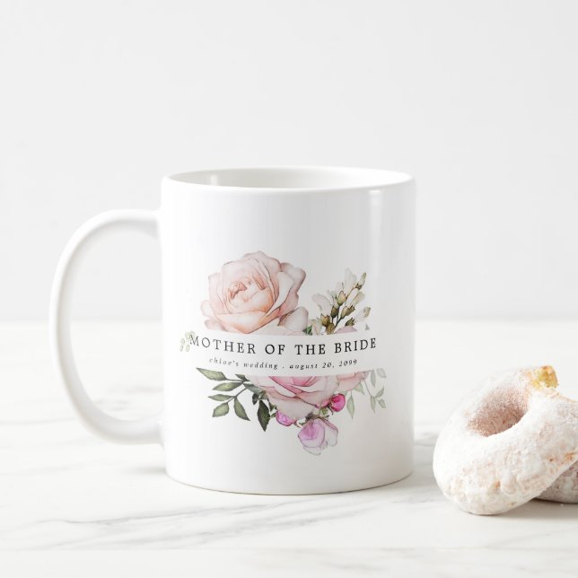 Taza De Café Madre floral rosa rosa de la novia en Rubor (Con donut)