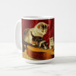 Taza De Café Madre gata y gatitos jugando con guitarra
