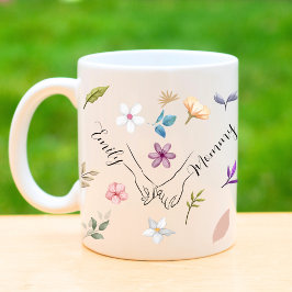 Taza De Café Madre hija, moderna mano floral