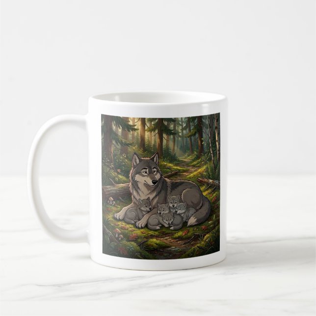 Taza De Café Madre Loba Y Cachorros   (Izquierda)