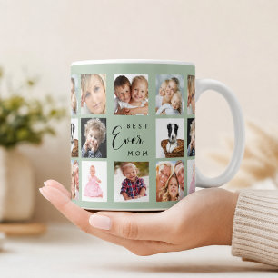 Taza De Café Madre mamá collage de fotos verde salvia